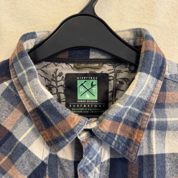 HIPPY TREE - Surf&Stone Flannel Long Sleeve Shirt, Blue Check, Mens Large Button - Picture 3 of 9